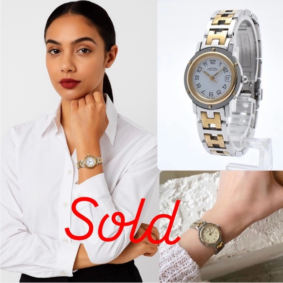 Hermes Accessories - 🎉SOLD🎊Hermès✨Ivory Yellow Gold Plated Stainless Steel Clipper Quartz Wristwatch
